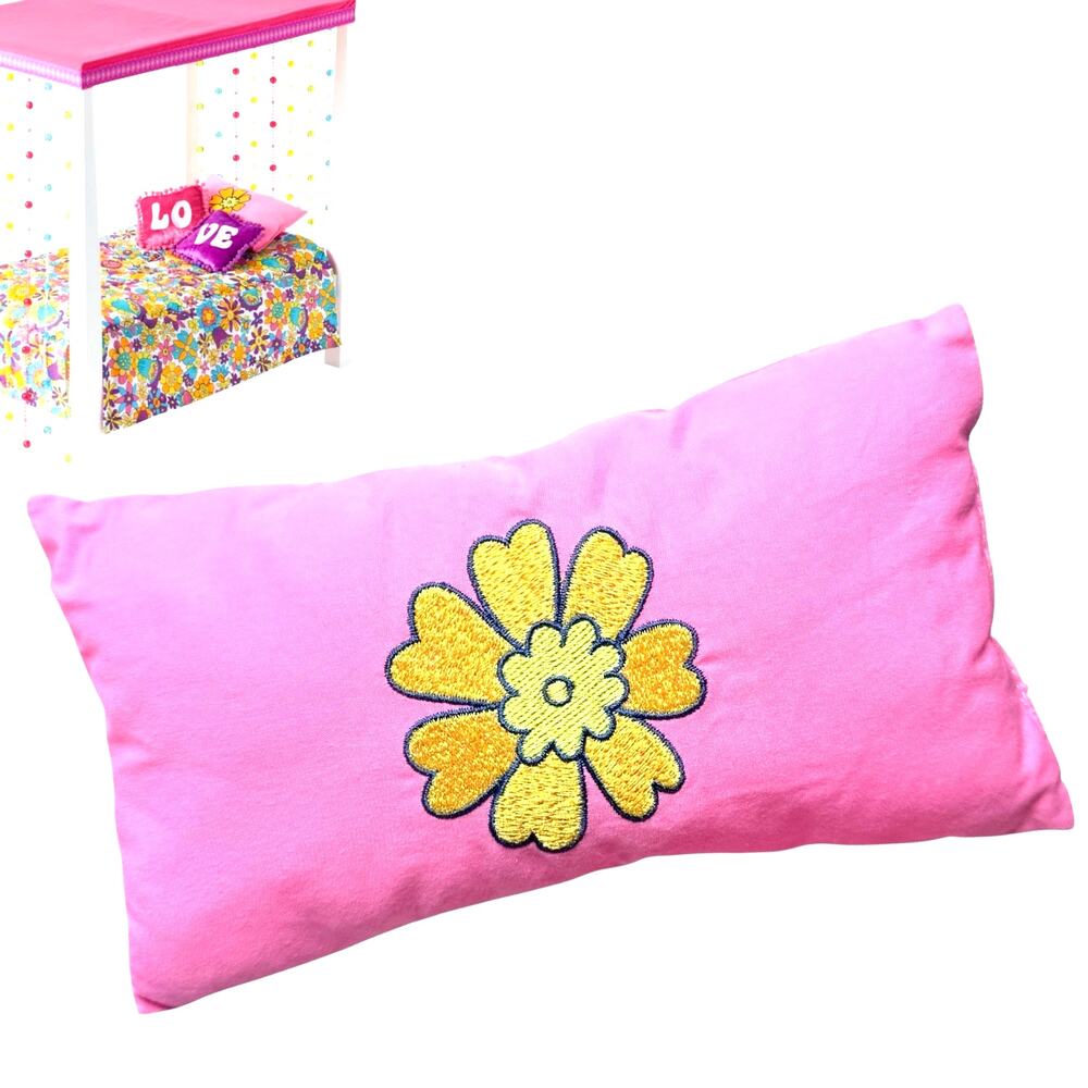 American Girl Pink Pillow Julie Doll Groovy Bedding Accessory Embroidered Flower